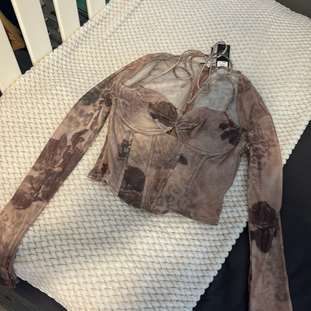 Floral Corset Top with Sheer Sleeves